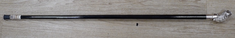 A modern 925 mounted 'owl' walking cane, 95cm. Condition - some light scratching